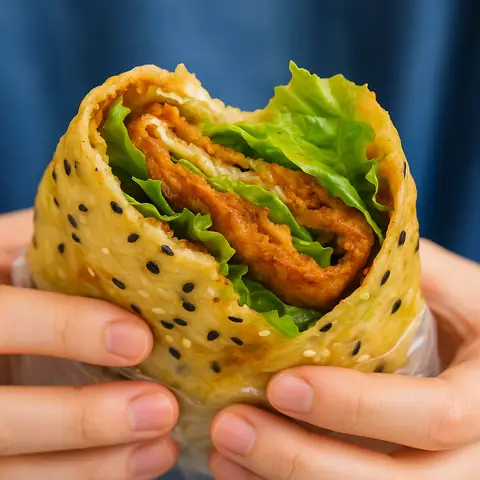 煎饼果子(jiān bǐng guǒ zi) – Street Food Crepe with Crispy Fritter